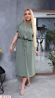 Подовжена сукня-халат з кишенями в розмірі 48-52, 54-58, колір фісташка.