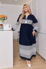 Вишукана сукня в етно-стилі, у темно-синьому кольорі із білим принтом, розмір 50, 52, 54, 56, 58
