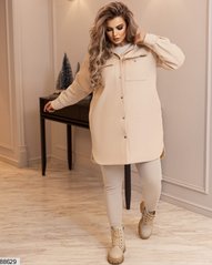 Жіноча сорочка-пальто вільного фасону із кашемірової тканини з утеплювачем колір бежевий у розмірі 48-52, 54-58