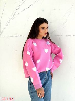 Ніжний светр "Сердечка" в універсальному розмірі 42-46, колір рожевий.