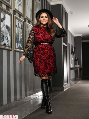 Шикарное вечернее платье средней длины с черным флоком в размерах 48-50, 52-54, 56-58, 60-62, 64-66, цвет красный