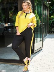 Женский комбинированный брючный костюм с блузкой рукав ¾ цвет желтый/черный в размере 48-50, 52-54