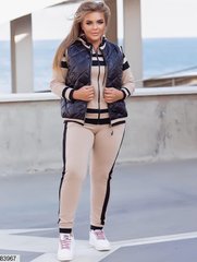 Жіночий комбінований трикотажний спортивний костюм із жилеткою колір бежевий/чорний у розмірі 48-50, 52-54