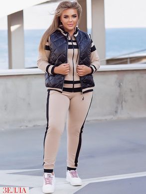 Женский комбинированный трикотажный спортивный костюм с жилеткой цвет бежевый/черный в размере 48-50, 52-54