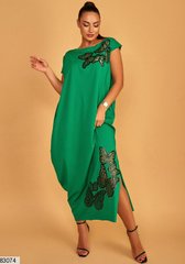 Летнее трикотажное платье зеленого цвета з перфорацией в виде "бабочек" в универсальном размере 48-54