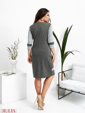 Комбинированное трикотажное платье средней длины с рукавами 3/4 цвет серый с графитом в размере 50, 52, 54, 56-58