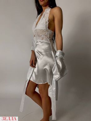 Розкішний комплект нижньої білизни ( пеньюар+халат ), розміри 42-44, 46-48, колір білий