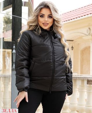 Коротка жіноча утеплена куртка вільного фасону, колір чорний у розмірі 48-50, 52-54, 56-58, 60-62
