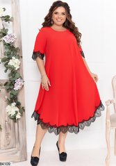 Однотонное нарядное красное платье из софта, средней длины в размере 48-50, 52-54, 56-58, 60-62, 64-66