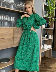 Жіноча сукня середньої довжини - міді із шовкового софту колір зелений/чорний принт у розмірі 42-44, 46-48