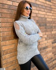 Однотонный удлиненный женский свитер в универсальном размере 48-54 цвет серый