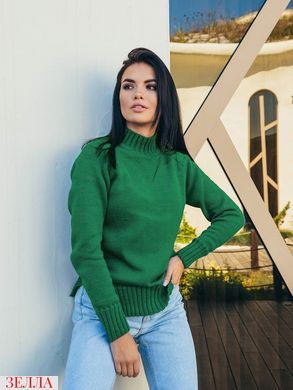 Жіночий однотонний в'язаний (50% акрил, 50% вовна) светр oversize колір зелений в універсальному розмірі 42-46