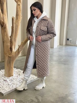 Стильне стьобане пальто кольору мокко великих розмірів (50-52, 54-56).