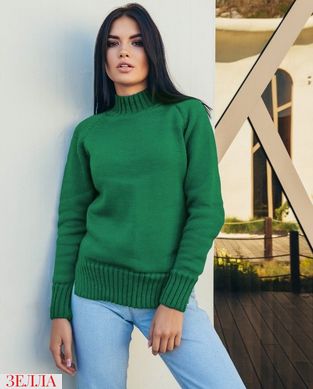 Женский однотонный вязаный (50% акрил, 50% шерсть) свитер oversize цвет зеленый в универсальном размере 42-46