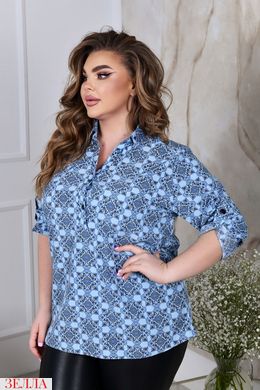 Блузка вільного силуету із софту з принтом у розмірі 52-54, 56-58, 60-62, 64-66, колір синій