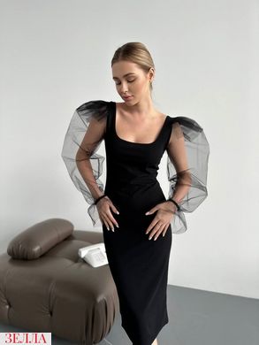 Сукня-футляр з напівпрозорими пишними рукавами-ліхтариками в розмірі 42-44, 44-46, колір чорний.