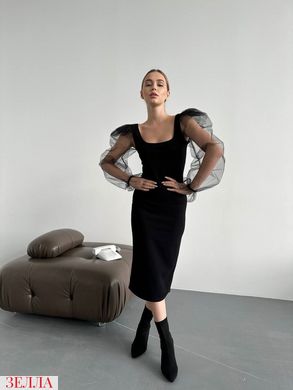 Сукня-футляр з напівпрозорими пишними рукавами-ліхтариками в розмірі 42-44, 44-46, колір чорний.