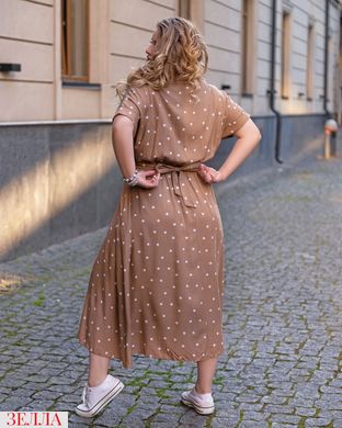Подовжена сукня в розмірі 46-48, 50-52, 54-56, колір мокко в горох.