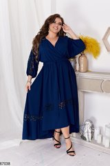 Темно-синие платье с пышными рукавами из софта в размере 48-50, 52-54, 56-58, 60-62