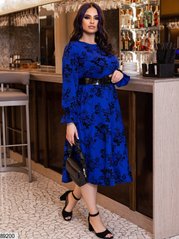 Трикотажне жіноче плаття колір синій/декор чорний флок оксамит у розмірі 50-52, 54-56