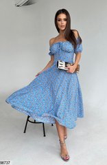 Довга сукня з оголеними плечима в розмірі 42-44, 46-48, колір блакитний.