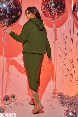 Теплий трикотажний костюм Худі+Спідниця в розмірі 48-50, 52-54, 56-60, колір зелений.