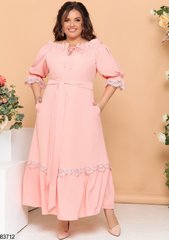 Однотонное длинное платье персикового цвета из софта в размере 48-50, 52-54, 56-58, 60-62, 64-66