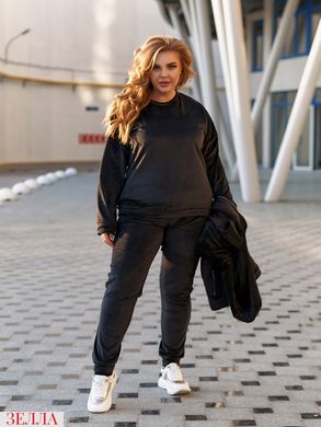 Женский утепленный спортивный однотонный велюровый костюм тройка кофта+штаны+жилетка цвет черный размеры 50-52, 54-56