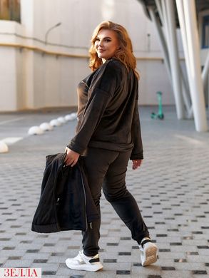 Жіночий утеплений спортивний велюровий однотонний костюм трійка кофта+штани+жилетка колір чорний розміри 50-52, 54-56