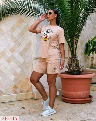Жіночий літній костюм футболка + шорти із натуральної тканини світло-бежевого кольору розмір: 48-50, 52-54