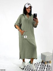 Довга сукня з капюшоном в розмірі 46-50, 52-56, колір хакі.