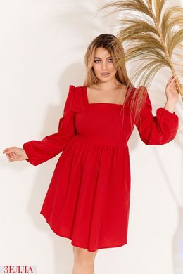 Бавовняна сукня з відкритою спиною та рукавами-фонариками у розмірах 50-52 та 54-56, колір червоний