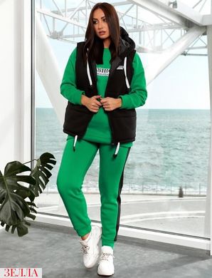 Жіночий комбінований утеплений спортивний костюм з жилеткою колір зелений у розмірі 48-50, 52-54, 56-58