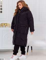 Теплое женское зимнее пальто на змейку и кнопки в размерах 50-52 и 54-56 черного цвета