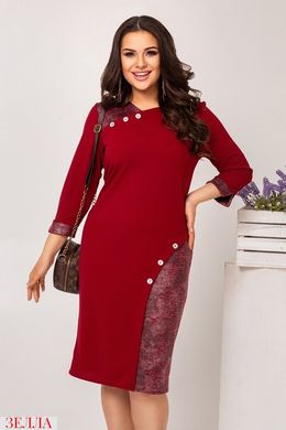 Комбінована жіноча сукня середньої довжини - міді колір бордовий, у розмірі 48-50, 52-54, 56-58