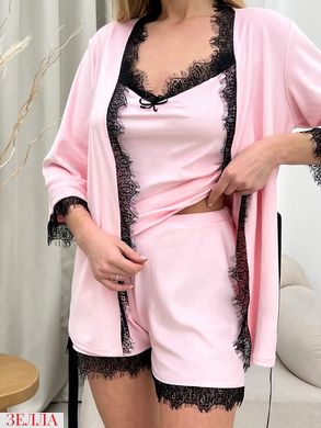 Домашній комплект трійка (халат+майка+шорти) розового кольору, в розмірі 42-44, 46-48.