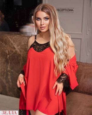 Домашній комплект: нічна сорочка + халат, розмір 50-52, 54-56, 58-60 , у червоному кольорі