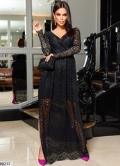 Жіноча однотонна гіпюрова довга сукня колір чорний розмір 42-44, 46-48