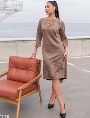 Стильна асиметрична жіноча замшева сукня з перфорацією у розмірах 50-52, 54, 56 кольору мокко